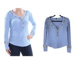 Free People We the Free Rainbow Thermal Henley Long Sleeve Blue Size XS Photo 1