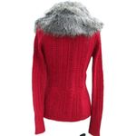 Cache Removable Faux Fox Collar Red Knit Cardigan Top New Stretch $168 NWT Photo 2