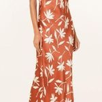 ANINE BING NWT  Chloe Silk Satin Maxi Dress Tropical Leaf Print Terracotta Brown Photo 0