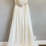 Jasmine Couture Strapless Wedding Dress Pleated Skirt Size 8 Sequins Beaded White Photo 0