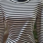 Tea & Cup Black White Striped Long Sleeve Back Zip Knee Length Dress Size Small Photo 4