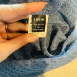 SheIn Blue V-Neck Waffle Knit Sweater Photo 4