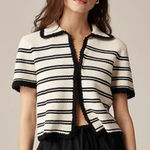 J.Crew  Womens Crochet short-sleeve cardigan in stripe Antique Black Photo 0