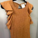 C/MEO COLLECTIVE Expired Mini Dress Smocked Dress Ruffles Gold Size Large US 8 Photo 2