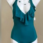Ralph Lauren Emerald Blue One piece, bathingsuit low V-cut neckline Ruffles SZ 6 Photo 0