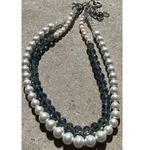 Vintage Layered Pearl Multi Layered White Blue Bead Round Glass Necklace Sz 22” Photo 6