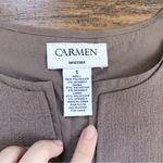 Carmen Marc Valvo  • taupe sleeveless shift dress mini notch neck crepe chiffon Photo 3