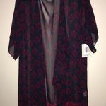 LuLaRoe  Cover Up Shawl Monroe Navy w/ Raspberry Pattern & Fringe Sz L BNWT Photo 0