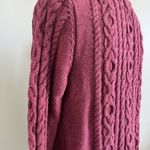 LL Bean Women's Open Front Cardigan Sweater Size S Maroon Chunky Cable Knit Red Photo 3