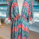 Colorful Zigzag Patterned coverup with Lace Trim Blue Size undefined Photo 0