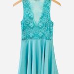 Keepsake Lace Back Deep Neckline Turquoise Dress Photo 3