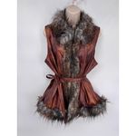 Powder River Outfitters Vest Womens XL Brown Faux Leather/Fur Belted Photo 2