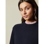 Ted Baker  Lissiah Wool Layered Sweater Mock Neck Navy Blue Pink Small Preppy Photo 3