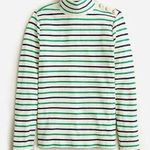 J.Crew Women Vintage Rib Green Ivory Striped Turtleneck Gold Buttons XS 644 Photo 0
