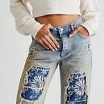 Free People Desert Rose Jeans High Rise Straight Leg Embroidered Floral Patch 26 Photo 1