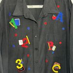 Hana Teacher Themed Top Womens XL Black Embroidered School Supplies ABC 123 Photo 0