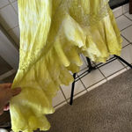 None lime green tie dye style Womens Hi Lo Maxi skirt Ruffle Hem drawstring Boho Med Photo 3
