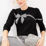 Loft NWT Wool Shimmer Bow Sweater Puff Sleeves Black Silver Women’s Size XS Photo 1