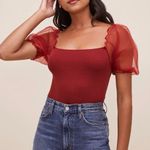 ASTR The Label Darling wine red puff sleeve bodysuit women’s size small Photo 1