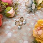 Brand New Marble And Pearl Earrings Gold Photo 1