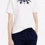 J.Crew Jewel Embellished Beading Short Sleeve Crewneck Blouse Top XSS White Blue Photo 0