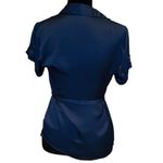 21 Slate blue satin feel snap front Top with belt Women's Button Photo 1