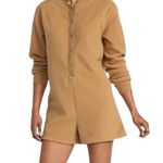 Old Navy Tan Long Sleeve Henley Fleece Pajama Romper Women’s Size Large Photo 0