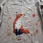 Fox Soft Large Sweater Crewneck Country Leaves Graphic Knit Tan Pullover Photo 2