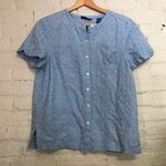 Karen Scott  Sport PM 100% Cotton Blue Short Sleeve Button Up Pocket Front Shirt Photo 0