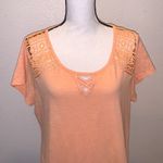 French Laundry  peach orange lace keyhole front short sleeve shirt Photo 1