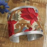 Light Pink Flower Embroidery Cuff Bracelet Red Photo 0