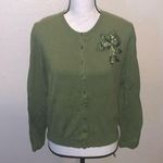 Dress Barn green rayon nylon button down cardigan sweater with rose Photo 0