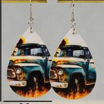 Farmhouse Truck Teardrop Earrings Blue Photo 2