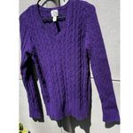 st. john's bay Women's Sz Large Cable Knit V-Neck Sweater Purple Orchid Casual Photo 11