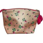 Betsey Johnson  Rose Gold Rosebuds T Bottom Clam Pouch Makeup Bag Hearts Pink Photo 3