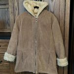 Washable Suede Leather Coat Faux Fur Lining Penny Lane Jacket Pockets Warm Large Tan Photo 0