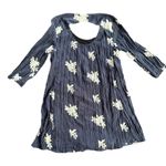 ECI NEW New York Boho Shift Dress 3/4 Sleeve Floral Embroidered Blue Large Photo 3