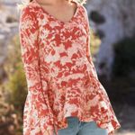 Peruvian Connection  floral orange white peplum ruffle Lacquer Woodblock blouse Photo 0