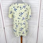 SO  Heritage Floral Lace Up V Neck Short Sleeve Blouse Yellow Blue Small Photo 3