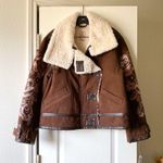 Free People  Andies Vegan Moto Jacket Embroidered Floral Brown Bear Small NWT Photo 1