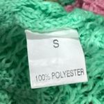 Women's Multi Colorblock Crochet Knit Long Sleeve Square Neck Sweater Crop Top S Photo 2