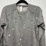 Body Language Perforated Distressed Sweatshirt XS Lightweight Athleisure Casual Gray Photo 2