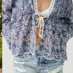 Free People Ethereal Romantic Cottage Eyelet Lace Anissa Bed Jacket Blue Large Photo 0