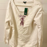 Wild Fable  Womens Off Duty Ballet Slippers Sweatshirt Cream Boat Neck Size L Photo 0