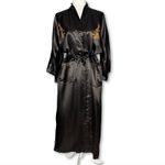 Esme 1950s Silk Embroidered Kimono Robe Large Asian Chinese Art Long Pockets Black Photo 2