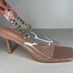 Pink Chic Chain Peep Toe Cat Heel Fish Mouth Mule Sandals Feminine Barbiecore Size 8.5 Photo 0