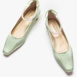 Green Satin Heels with Crystal Trim Size 8 Photo 0