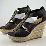 Steve Madden SM New York Black Denim & Gold Wedge Sandal Raffia Women’s Size 9.5 Photo 2