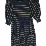 Coldwater Creek Navy Beige Striped Puff Sleeve Sweater Dress Pockets XS Photo 0