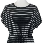 Rafaella  Tee Shirt Dress Drawstring Pockets Black White Stripe Women’s Large Photo 4